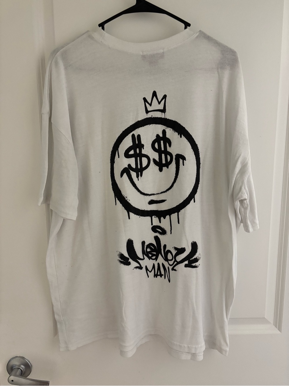 Boohoo White Tee with Black Graffiti Smiley and Dollar Print